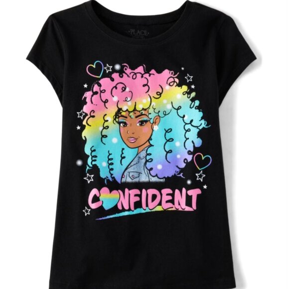 The Children's Place Girls Confident Rainbow Girl Graphic Tee - Black - Picture 1 of 2